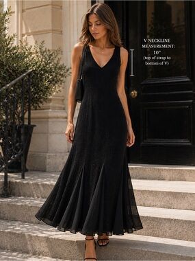 Elegant Black V- Neck  Maxi Dress